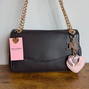 New Juicy Couture The Glam Juicy Brown Shoulder Crossbody Handbag Gold Charm